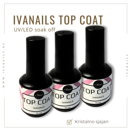 Završni sjaj Ivanails daje kristalno jasan sjaj i dugotrajnu zaštitu gel lak manikira.
