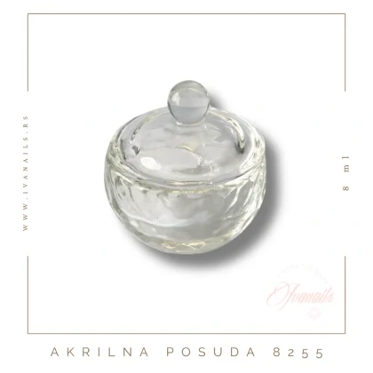 Staklena posuda ovalnog oblika, zapremine 8 ml – pogodna za monomer, gel i druge tečnosti u manikiru.