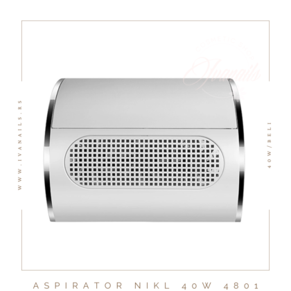 Aspirator za prašinu NIKL – 4801 snage 40W, sa tri kulera, plastičnim kućištem presvučenim skajem i niklovanim bočnim stranama. Pouzdano i efikasno rešenje za profesionalne i kućne salone.