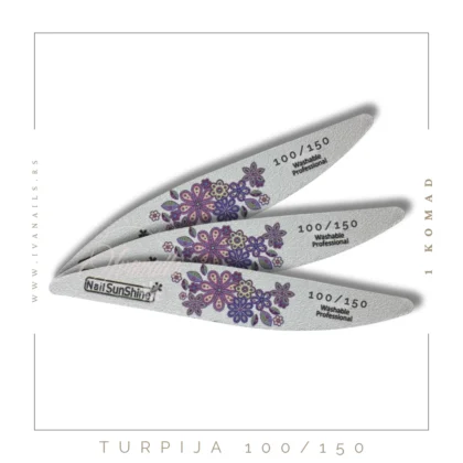 Vodoperiva turpija za nokte 100/150 – profesionalna polufina turpija idealna za oblikovanje i finu obradu noktiju.