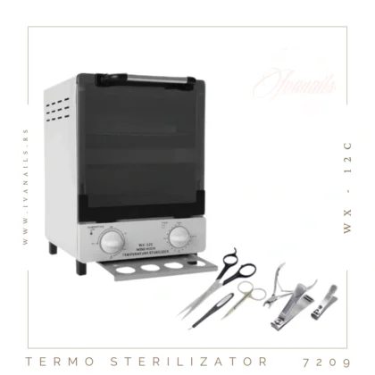 Termo sterilizator je profesionalni uređaj za sterilizaciju alata na visokoj temperaturi. Sa snagom od 1000W i temperaturom do 250°C, obezbeđuje potpunu higijenu i sigurnost u radu.