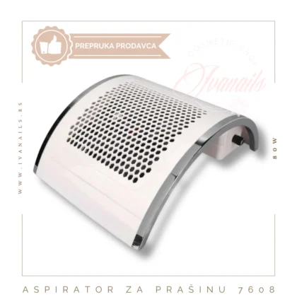 Aspirator za prašinu – 7608 sa snagom od 80W, 4 kulera, plastičnim kućištem i hromiranim ivicama. U setu dolazi i jedna kesa za prašinu.