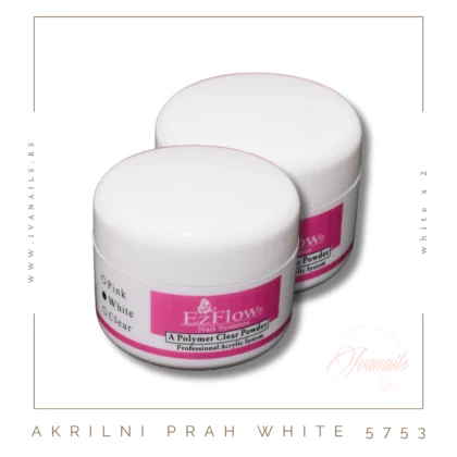 EzFlow akrilni prah – White, savršena bela nijansa za French manikir i precizne detalje. Postojanost, jasnoća i lakoća oblikovanja.