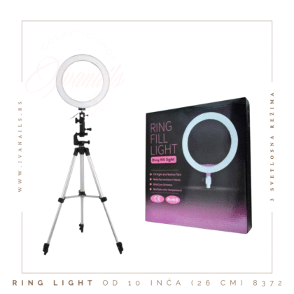 Ring light od 10 inča (26 cm) 8372 – praktična LED prstenasta lampa namenjena ravnomernom osvetljenju prilikom snimanja sadržaja, šminkanja, video poziva i rada u salonu.