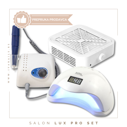 Set za nokte – Salon Lux Pro – Strong turpija + Aspirator 120W + SUN 5 48W je profesionalni komplet za manikir i pedikir koji obuhvata električnu turpiju, snažan aspirator za prašinu i UV/LED lampu za brzo sušenje gelova i trajnih lakova. Idealan izbor za salone i tehničare koji žele pouzdan i kvalitetan rad.
